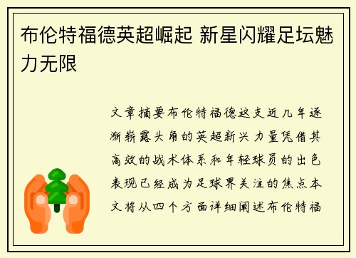 布伦特福德英超崛起 新星闪耀足坛魅力无限